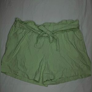 April Kiss Linen Beach Shorts Lime Green with Waist Tie • Size: Large